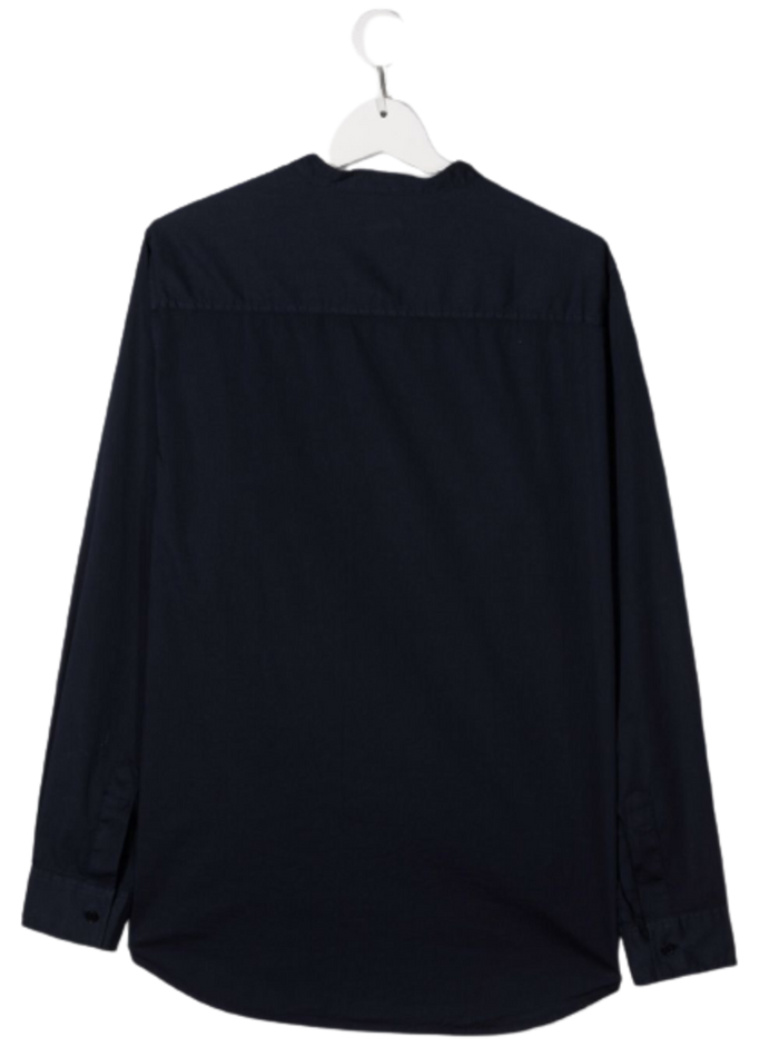 Blue Cotton Shirt With Mandarin Collar Blu Elastane And Blouses