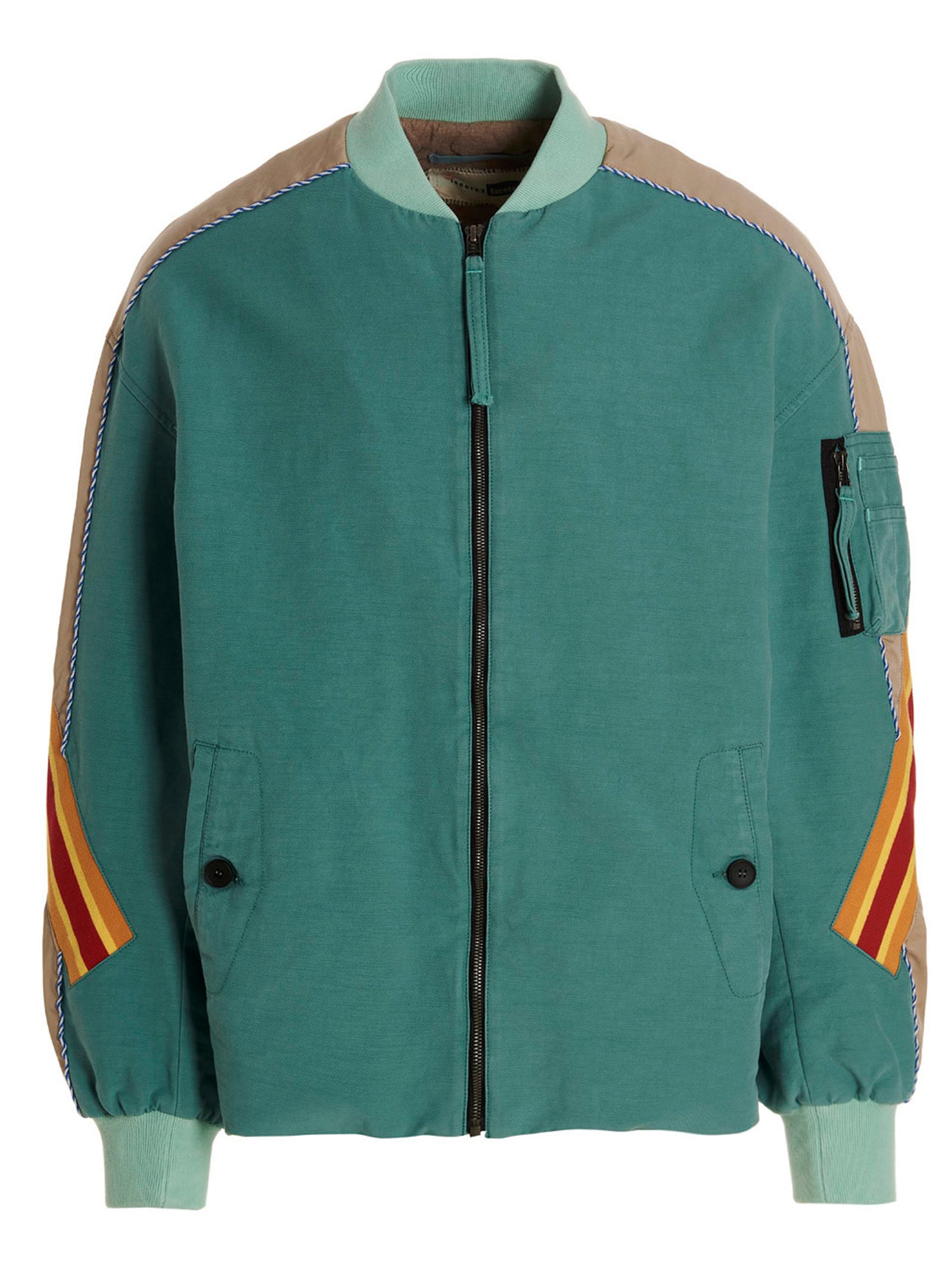 contrast band bomber jacket Light Blue Cotton Casual Jackets, Parka