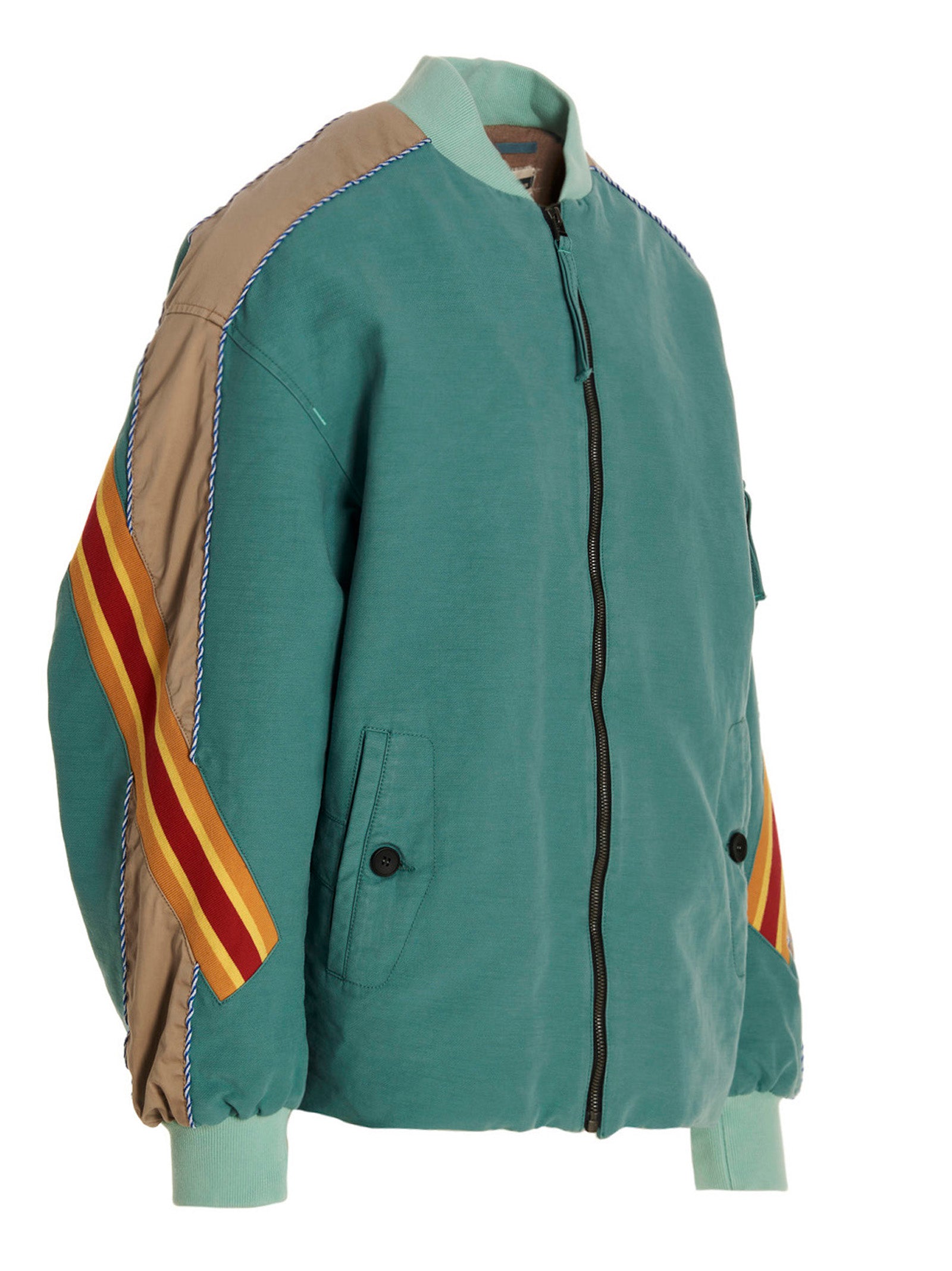 contrast band bomber jacket Light Blue Cotton Casual Jackets, Parka