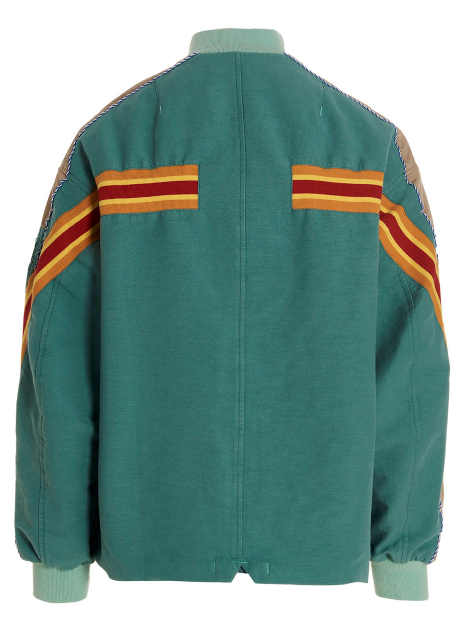 contrast band bomber jacket Light Blue Cotton Casual Jackets, Parka