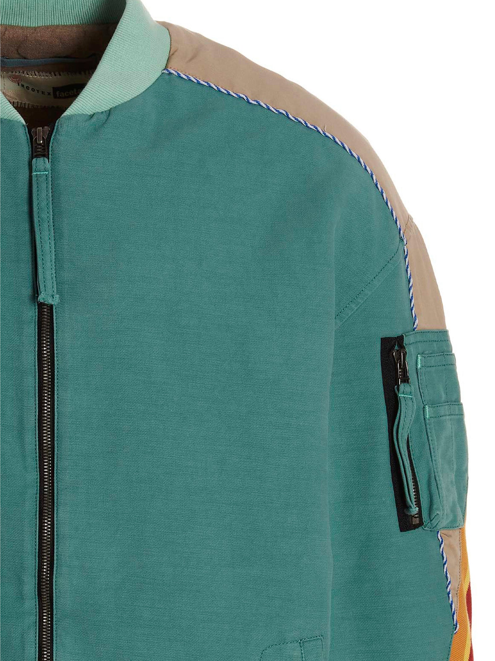 contrast band bomber jacket Light Blue Cotton Casual Jackets, Parka