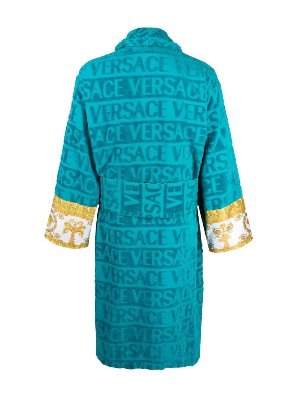 Black Bathrobe With Baroque Pattern Terry Cotton Versace Home Bathrobes