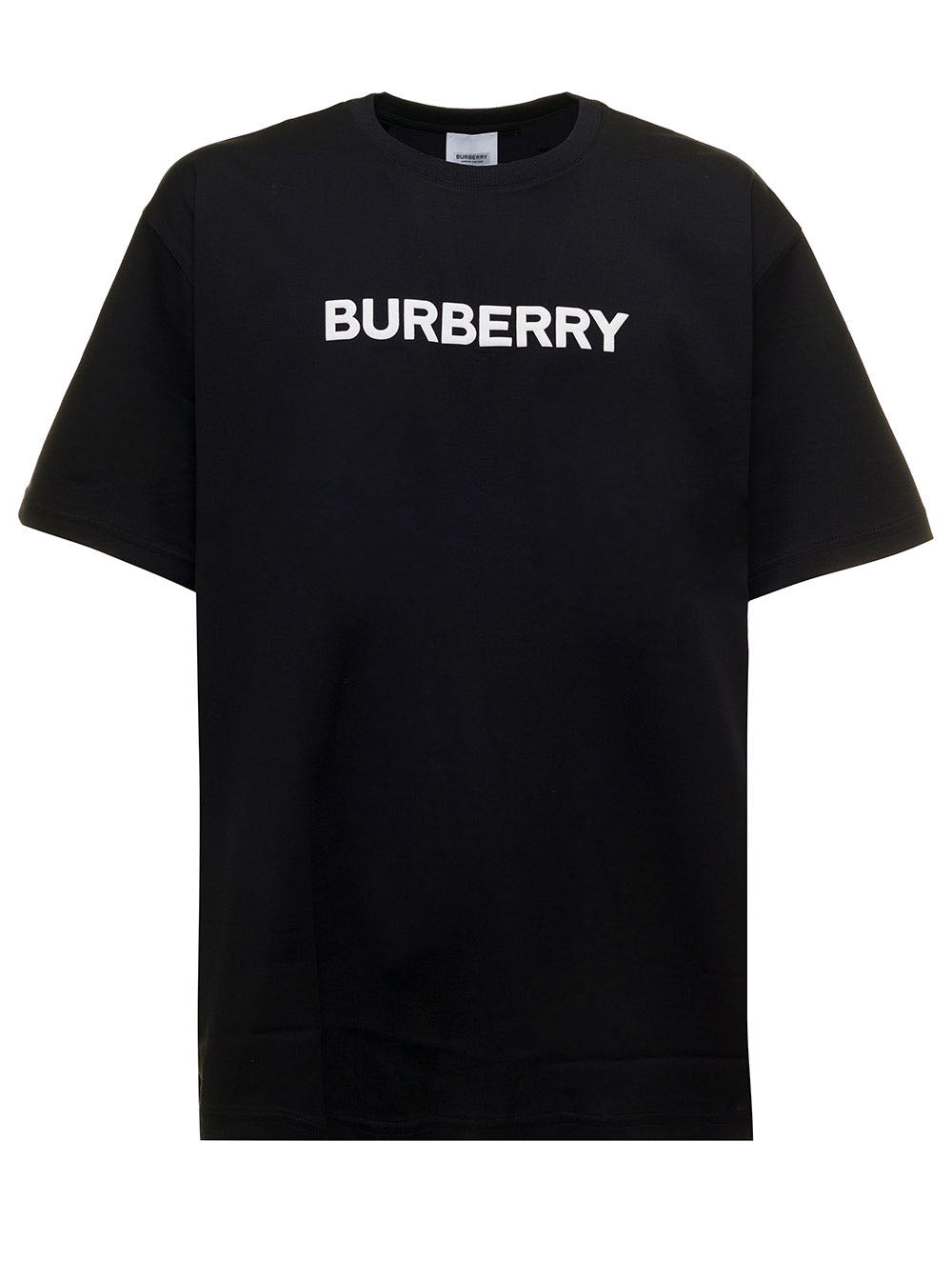 Harriston Black Cotton T-Shirt With Logo Print Man Burberry Tshirts And Polo Shirts