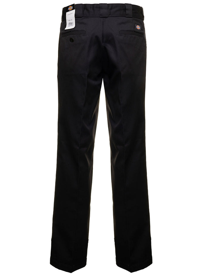 Black Cotton Tailored Pants With Logo Dickies Man Polyester Trousers
