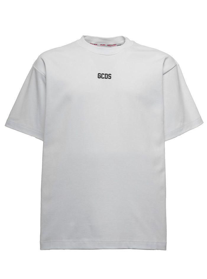 White T-Shirt Jersey With Contrasting Logo Embroidery To The Chest Gcds Man Cotton Tshirts And Polo Shirts