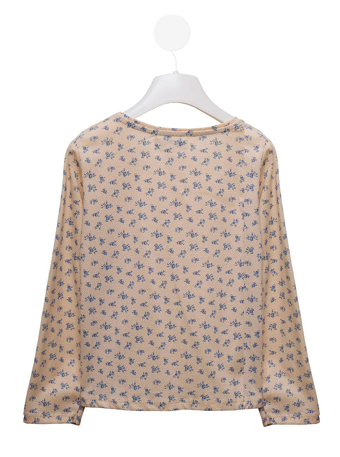 Emile Et Ida Kids Baby Girls Beige Floral Sweater Cotton Jersey