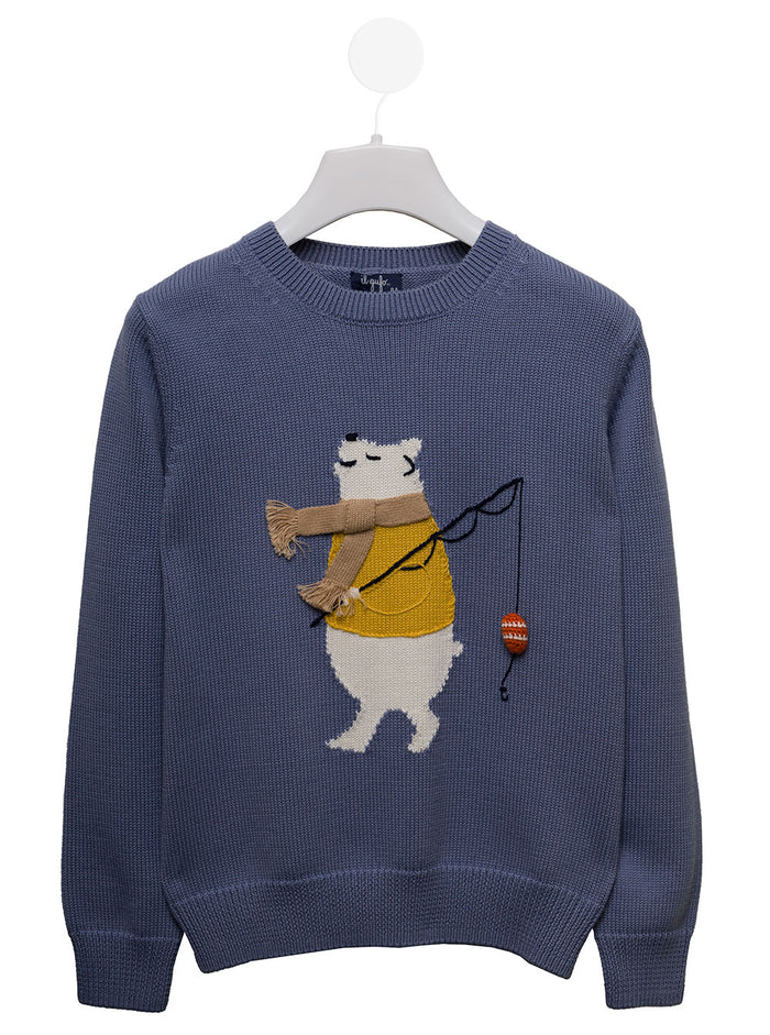 Intarsia-Knit Il Gufo Kids Boys Blue Jumper Blu Cotton Jersey