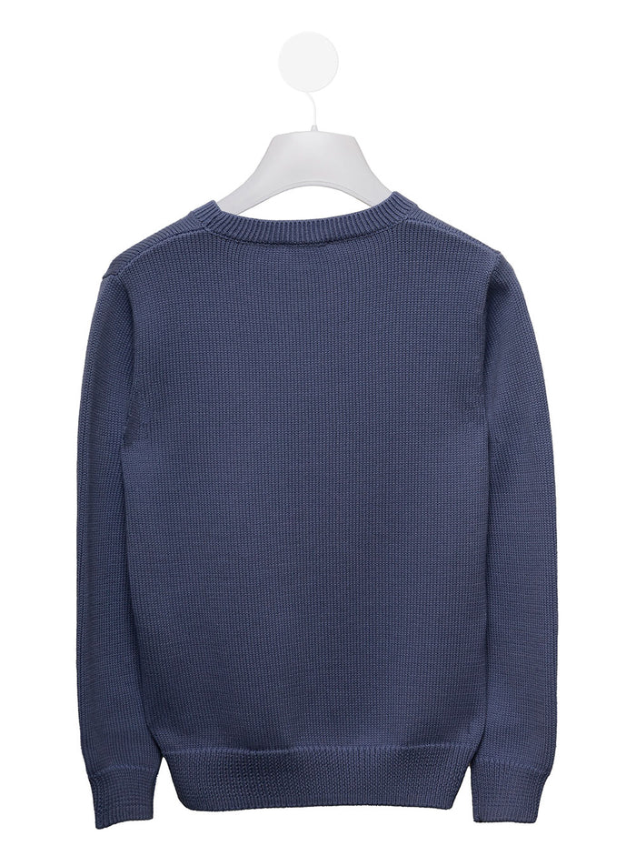 Intarsia-Knit Il Gufo Kids Boys Blue Jumper Blu Cotton Jersey