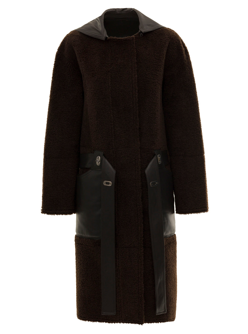 Shearling Reversible Coat Brown Polyester Jackets And Furs