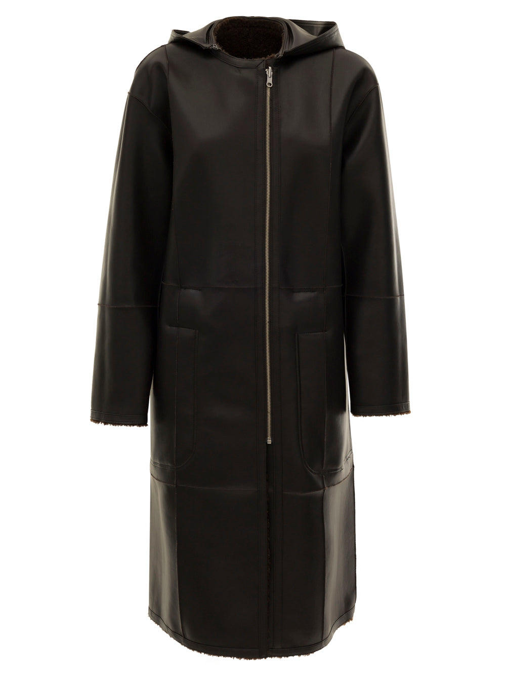 Shearling Reversible Coat Brown Polyester Jackets And Furs