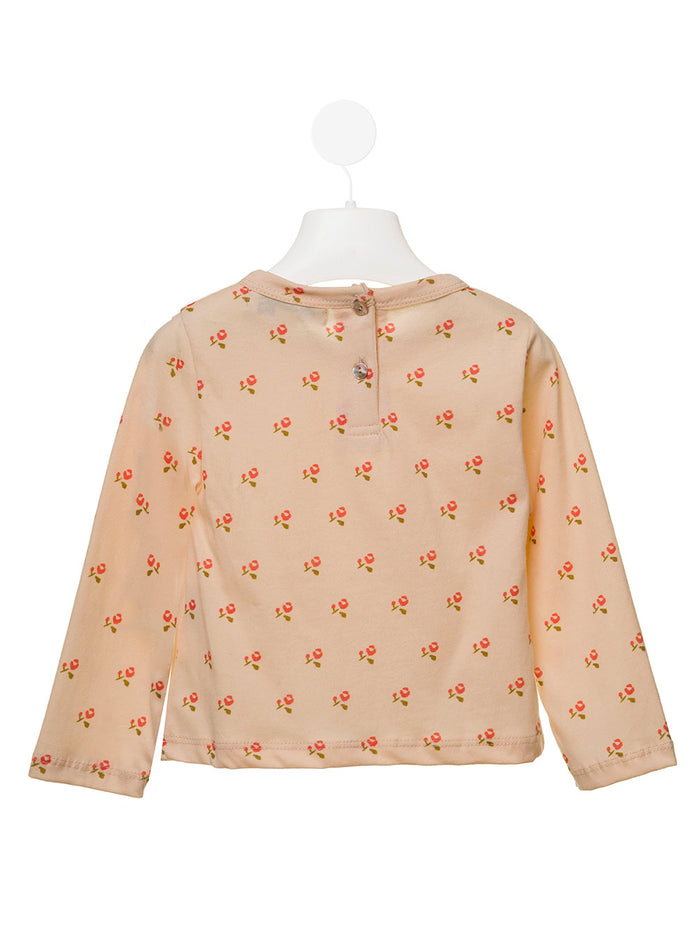 Emile Et Ida Kids Babys Beige Sweater With Floral Print Cotton Jersey