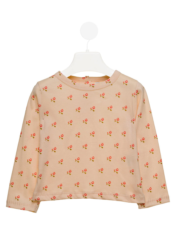 Emile Et Ida Kids Baby Girls Beige Sweater With Floral Print Cotton Jersey