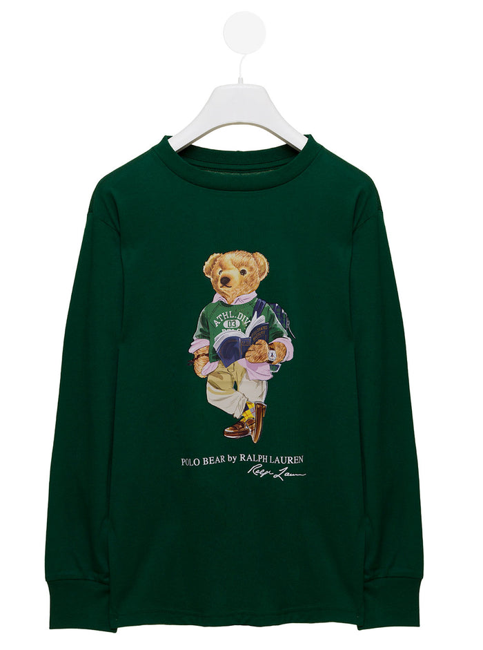Green Sweatshirt With Bear Print Polo Ralph Lauren Kids Baby Boy Cotton Jersey