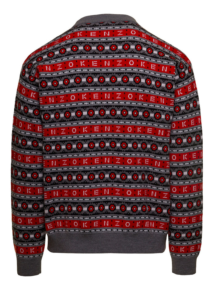 Jacquard Regular Jumper Red Wool Jersey