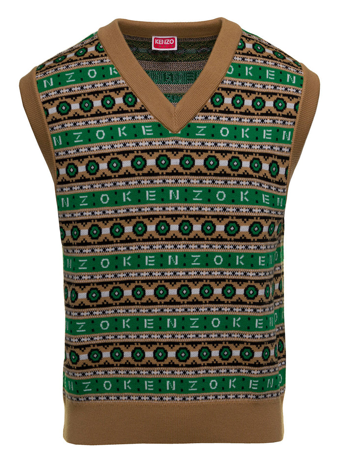Jacquard Regular Vest Green Wool Blazers