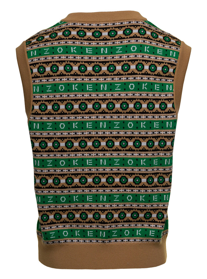 Jacquard Regular Vest Green Wool Blazers