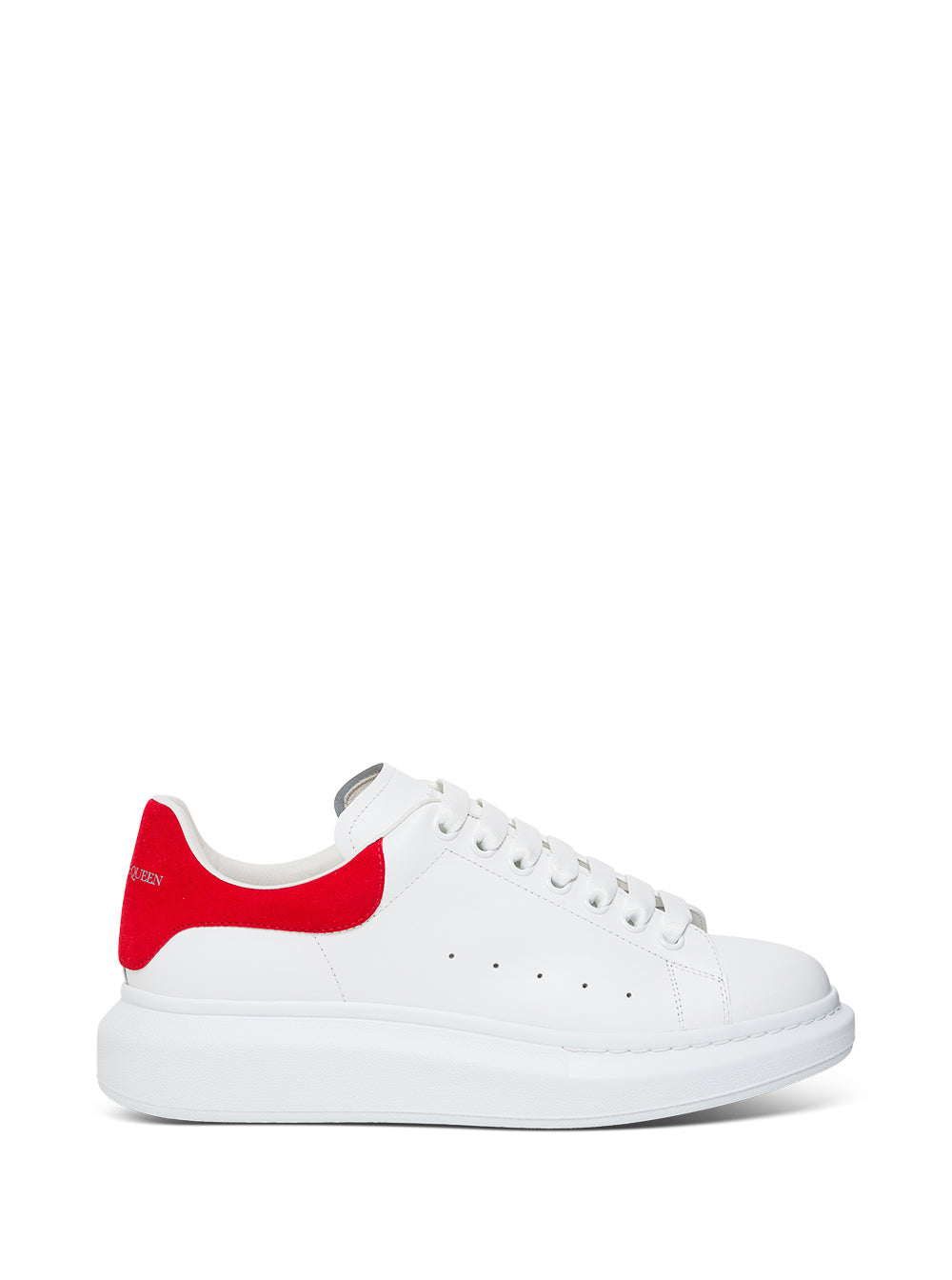 Alexander Mcqueen Woman S White Leather With Red Heel Tab Oversize Sneakers Calf