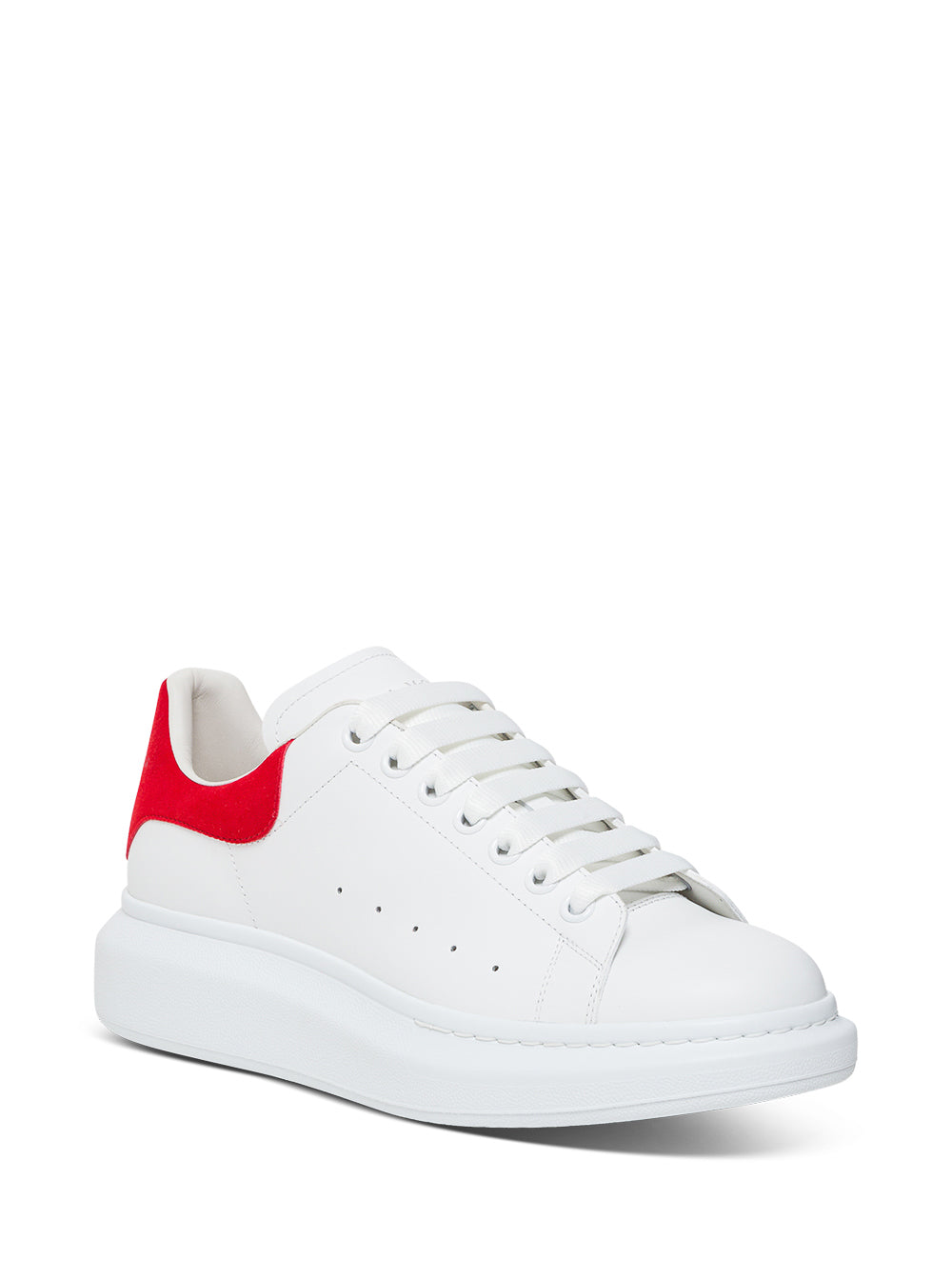 Alexander Mcqueen Woman S White Leather With Red Heel Tab Oversize Sneakers Calf