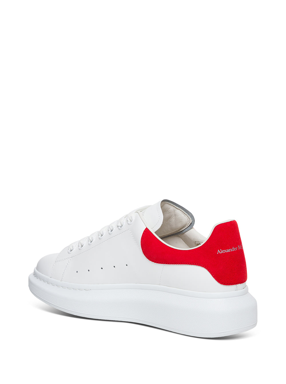 Alexander Mcqueen Woman S White Leather With Red Heel Tab Oversize Sneakers Calf