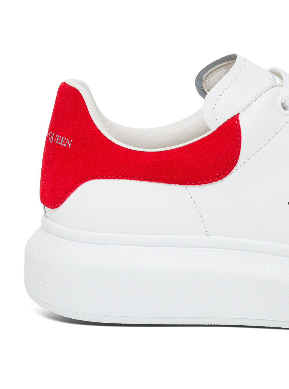 Alexander Mcqueen Woman S White Leather With Red Heel Tab Oversize Sneakers Calf