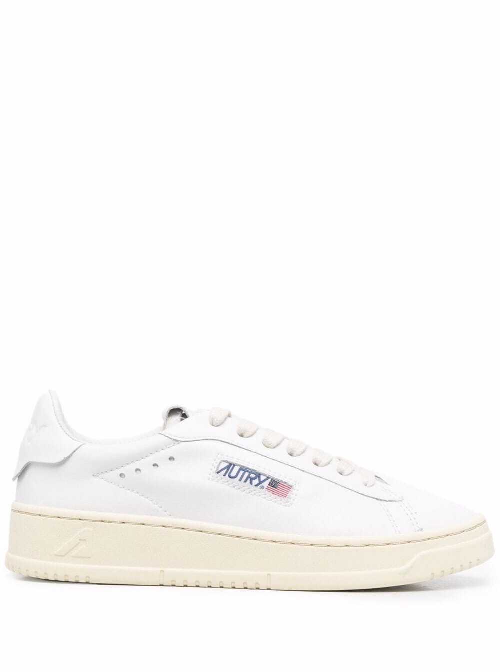 Autry Womans Dallas White Leather Sneakers With Logo Cow Nylon