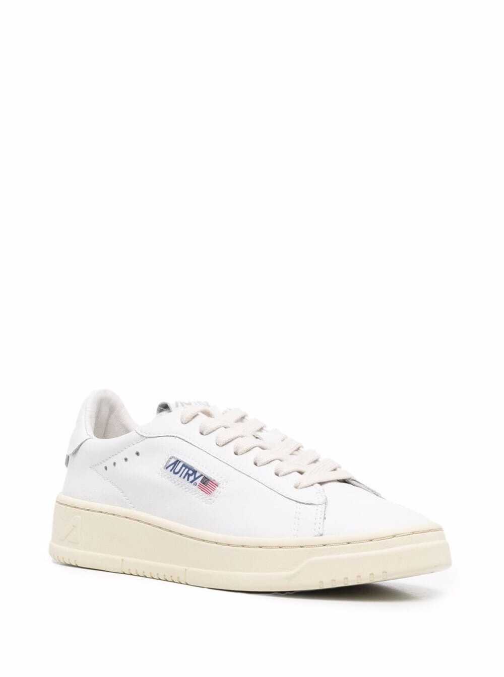 Autry Womans Dallas White Leather Sneakers With Logo Cow Nylon