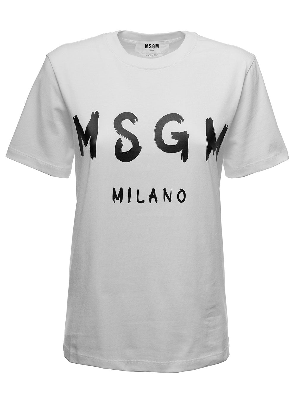 Msgm Womans White Jersey T-Shirt With Logo Print Cotton Tshirts And Polo Shirts