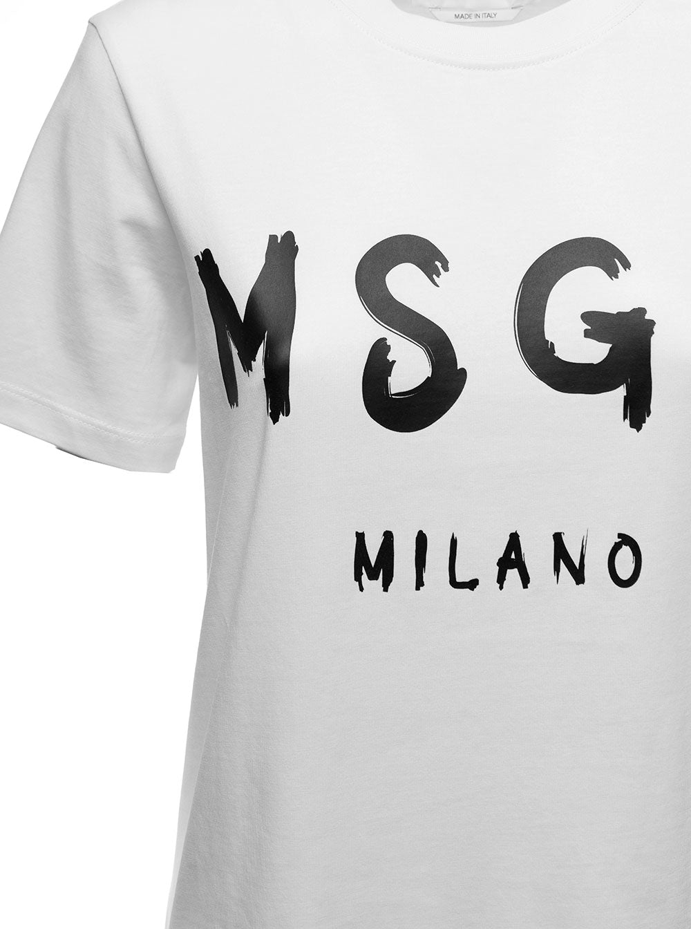 Msgm Womans White Jersey T-Shirt With Logo Print Cotton Tshirts And Polo Shirts