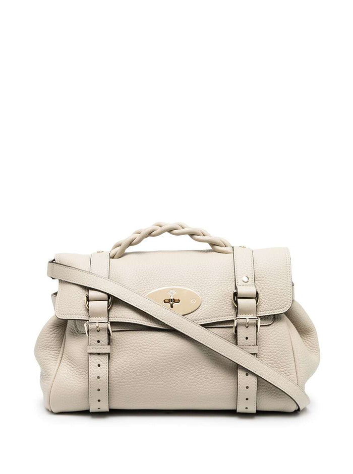 Alexa Heavy White Handbag With Twist Lock Closure Grainy Leather Woman Bovine Hand Bags