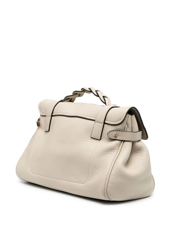 Alexa Heavy White Handbag With Twist Lock Closure Grainy Leather Woman Bovine Hand Bags