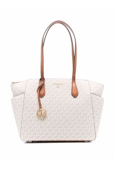 Marylin Grey Shoulder Bag With All-Over Monogram Woman M Michael Kors White Pvc Polyester Polyurethane Crossbody
