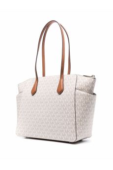 Marylin Grey Shoulder Bag With All-Over Monogram Woman M Michael Kors White Pvc Polyester Polyurethane Crossbody