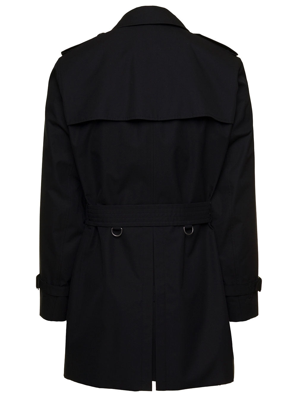 Burberry Mens Double-Breasted Black Cotton Trench Coat With Belt