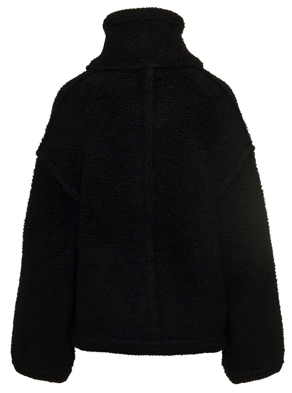 Black High-Neck Jacket With Double Buckle Strap Shearling Woman Laneus Wool