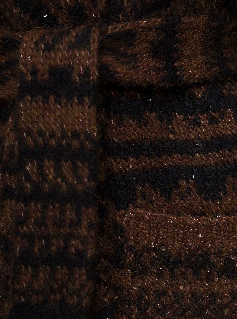Brown Intarsia Knit Cardigan With Micro Paillettes Wool Blend Woman Laneus Jersey