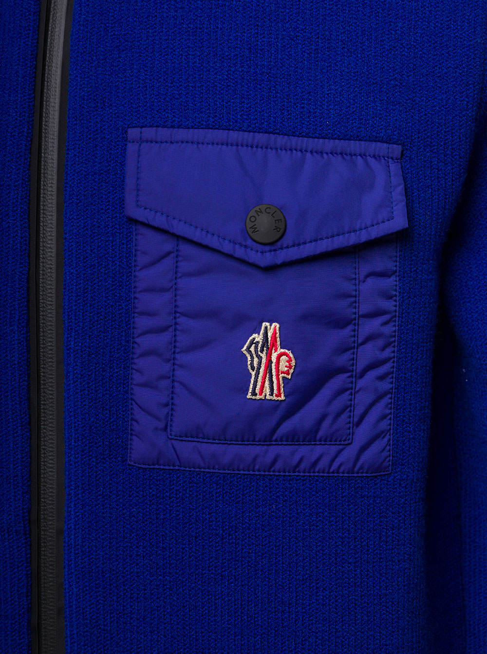 Blue Cardigan With Nylon Inserts And Hood Wool Man Moncler Grenoble Blu Jersey