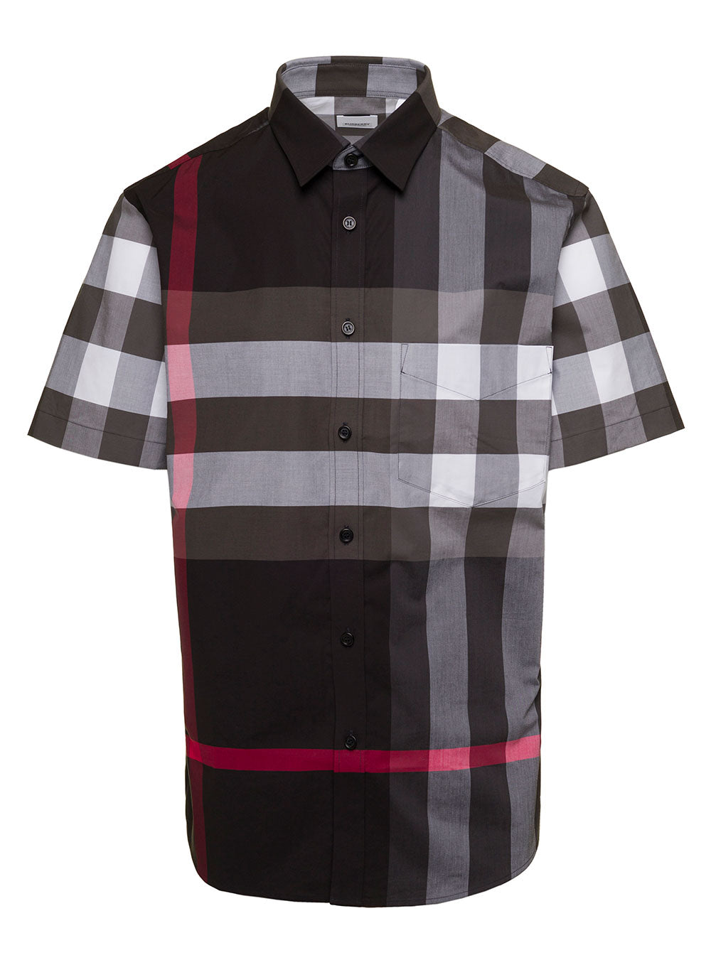 Multicolor Short Sleeves Shirt With Tartan Pattern Man Burberry Grey Cotton Elastan And Blouses