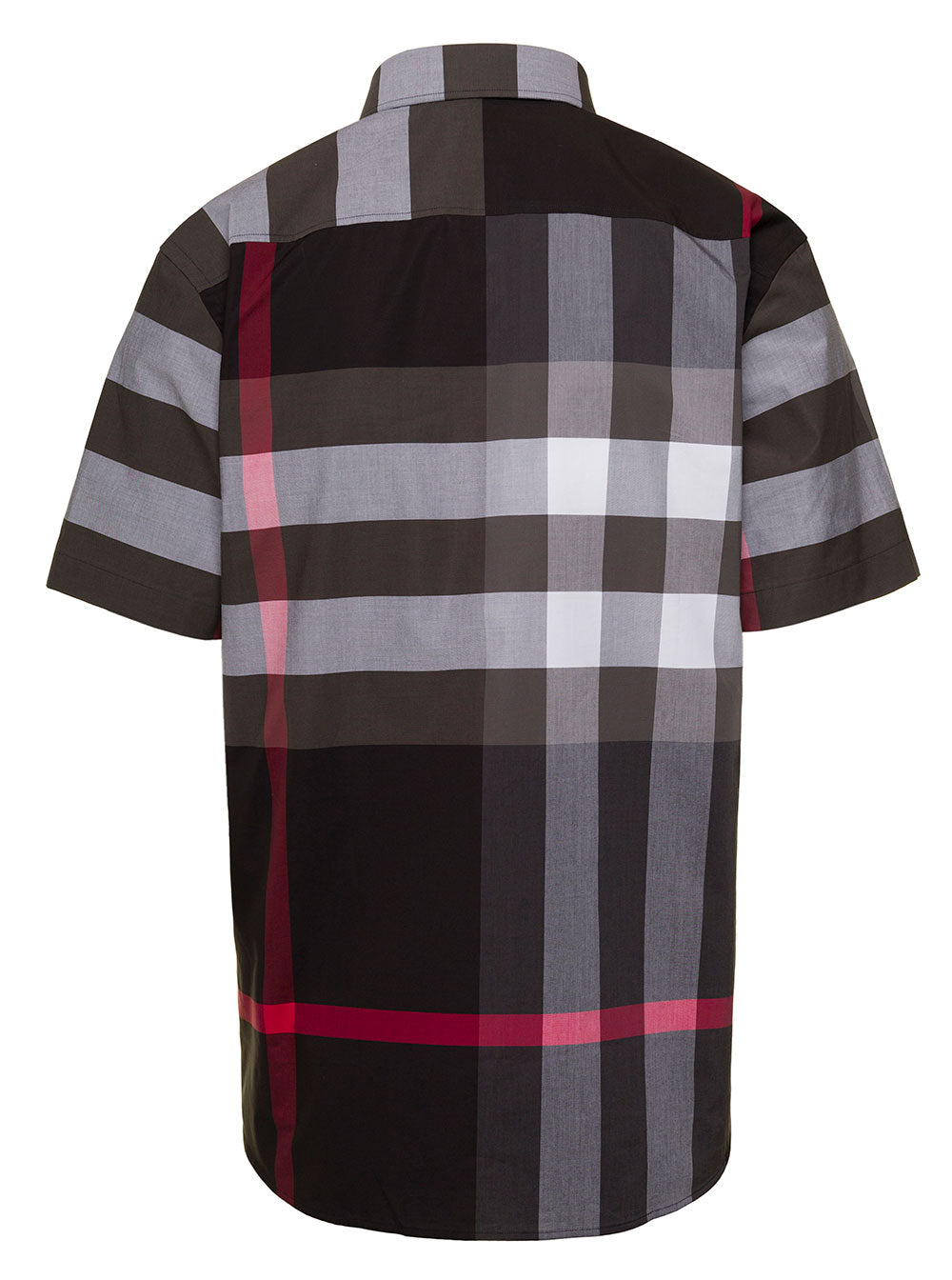 Multicolor Short Sleeves Shirt With Tartan Pattern Man Burberry Grey Cotton Elastan And Blouses