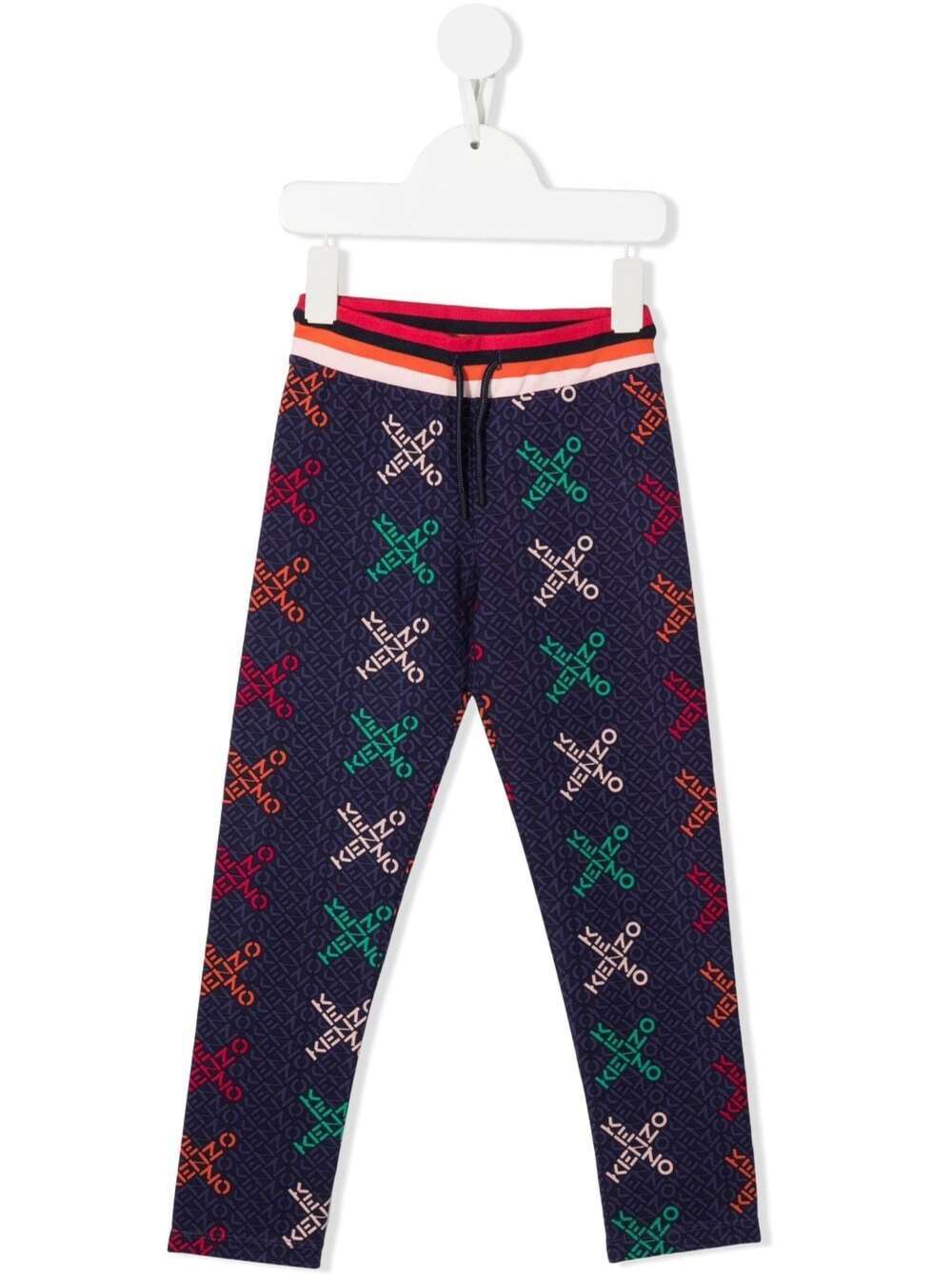 Leggings Viscosa Blu Con Stampa Loghi Colorati Kenzo Kids Viscose Polyamide Elastane Trousers