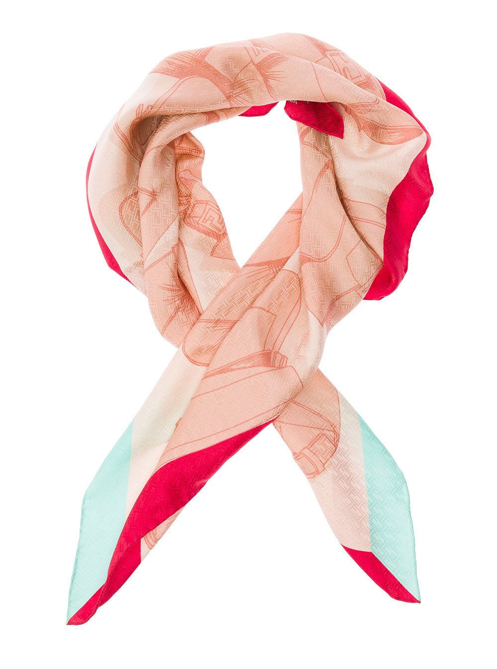 All-Over Baguette Printed Foulard Organic Silk Woman Fendi Pink Scarfs And Foulards