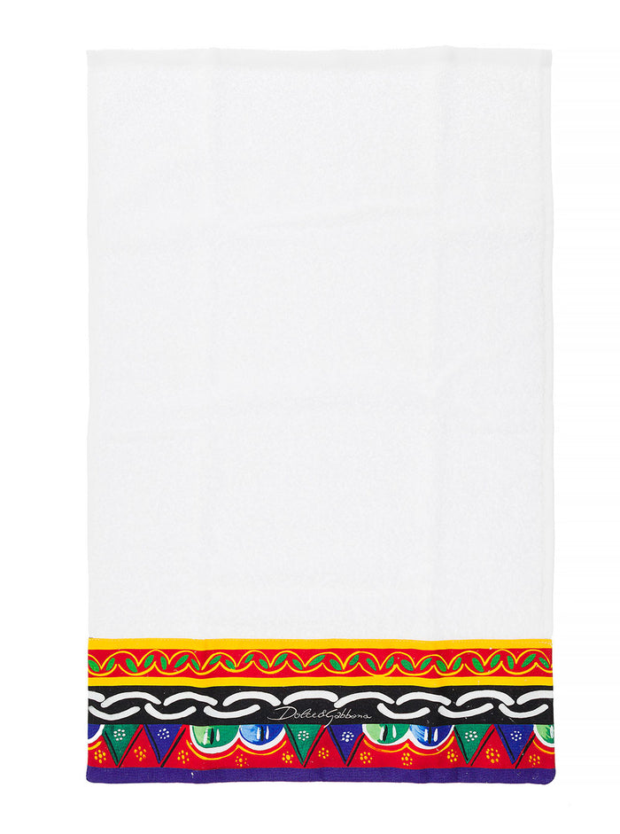 Set Of 5 Multicolor Towels With Carretto Siciliano Print Cotton Dolce & Gabbana White