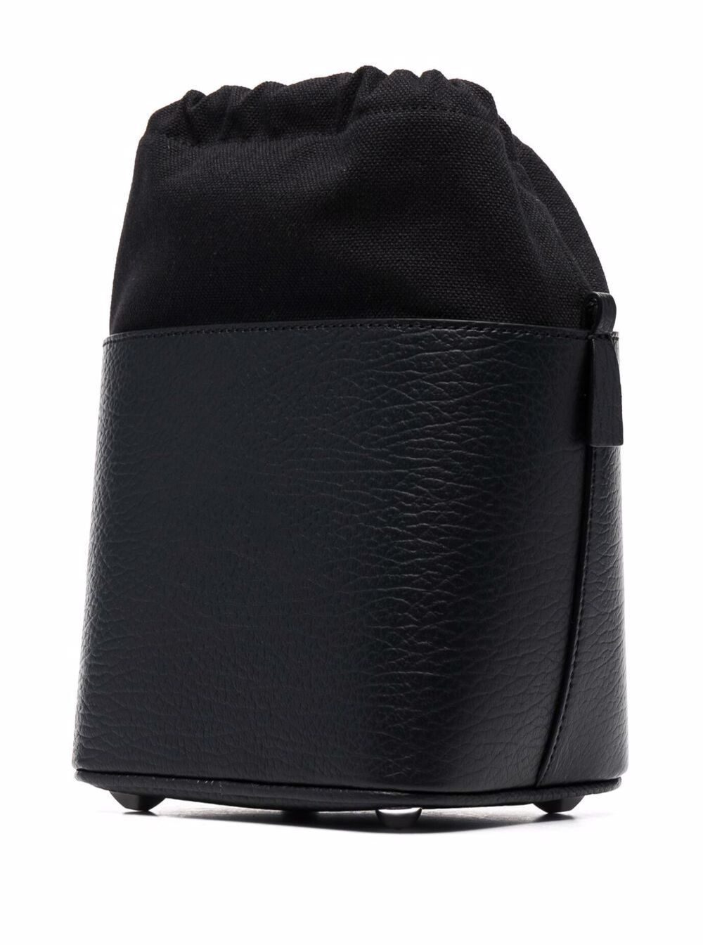 Bucket Bag Black Leather And Canvas Polyvinyl Butyral Crossbody
