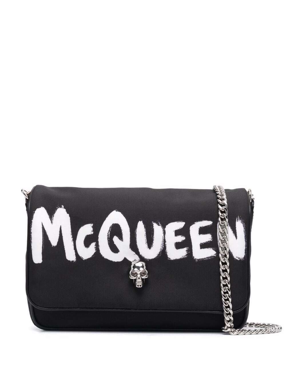 Black Graffiti Crossbody Bag Nylon With Contrast Logo And Applied Skull Alexander Mcqueen Women Polyester
