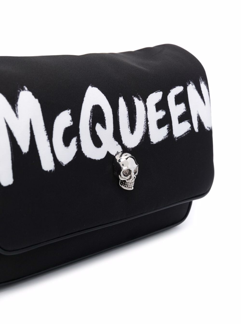 Black Graffiti Crossbody Bag Nylon With Contrast Logo And Applied Skull Alexander Mcqueen Women Polyester