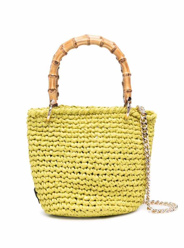 Chica Womans Small Acid Green Raffia Crossbody Bucket Bag Rafia