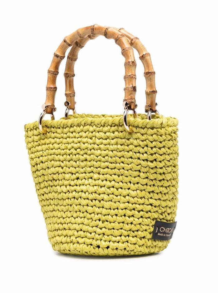 Chica Womans Small Acid Green Raffia Crossbody Bucket Bag Rafia