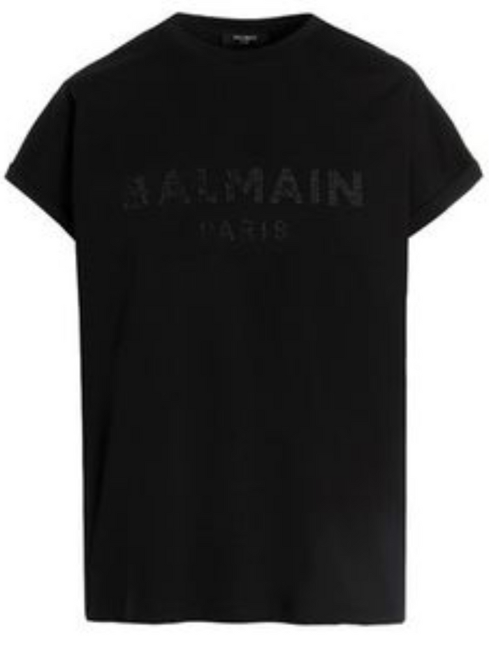 Balmain Womans Black Cotton T-Shirt With Studded Logo Tshirts And Polo Shirts
