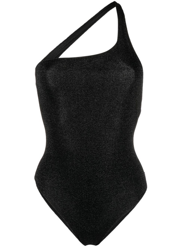 Oséree Womans One-Shoulder Swisuit Black Recycled Lurex Knit Polyamide Metallic Beachwear