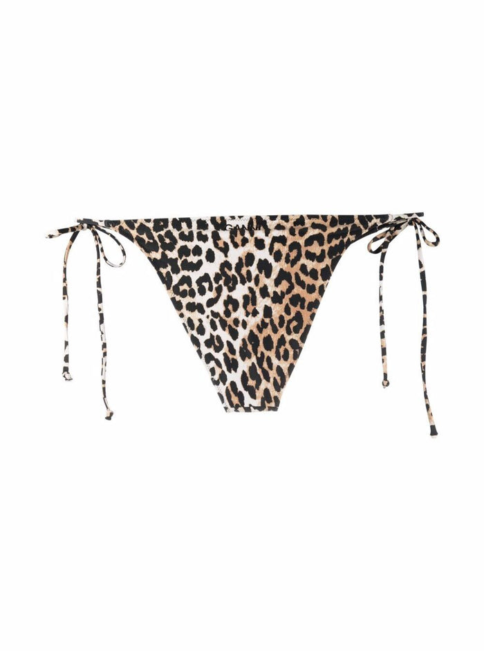 Ganni Womans Recycled Animalier Fabric Bikini Brottoms Brown Polyamide Beachwear