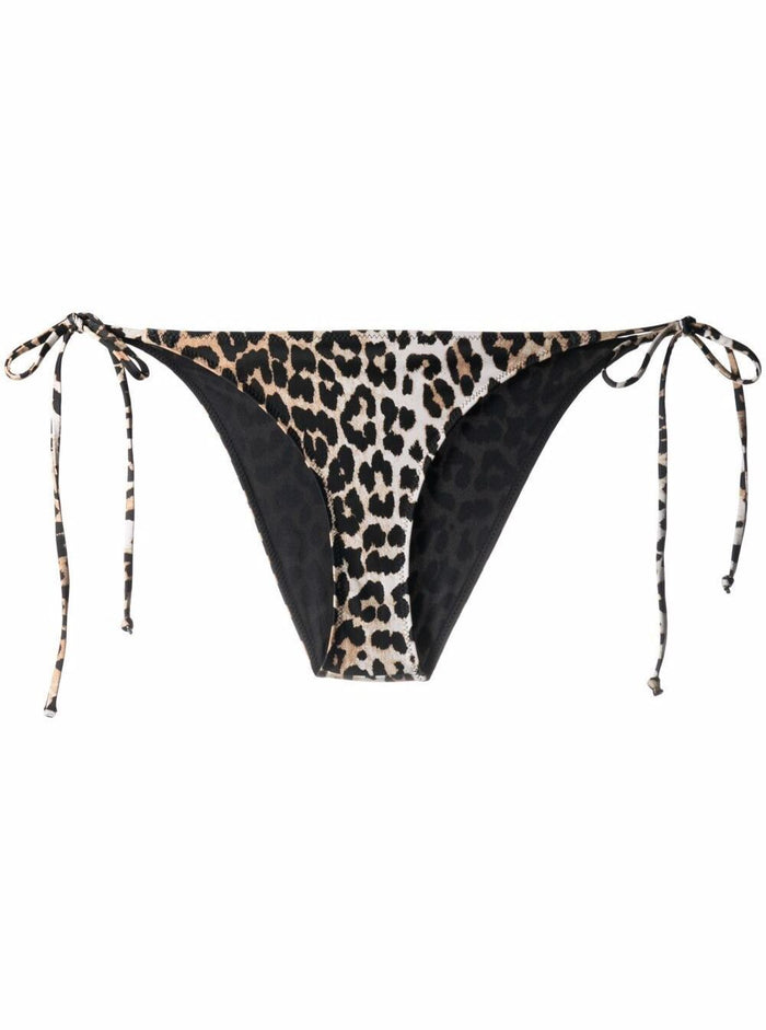 Ganni Womans Recycled Animalier Fabric Bikini Brottoms Brown Polyamide Beachwear